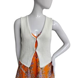 Rumours Knit Vest / Open Cardi Size Small OFf White 2 Hook Closure Bohemian